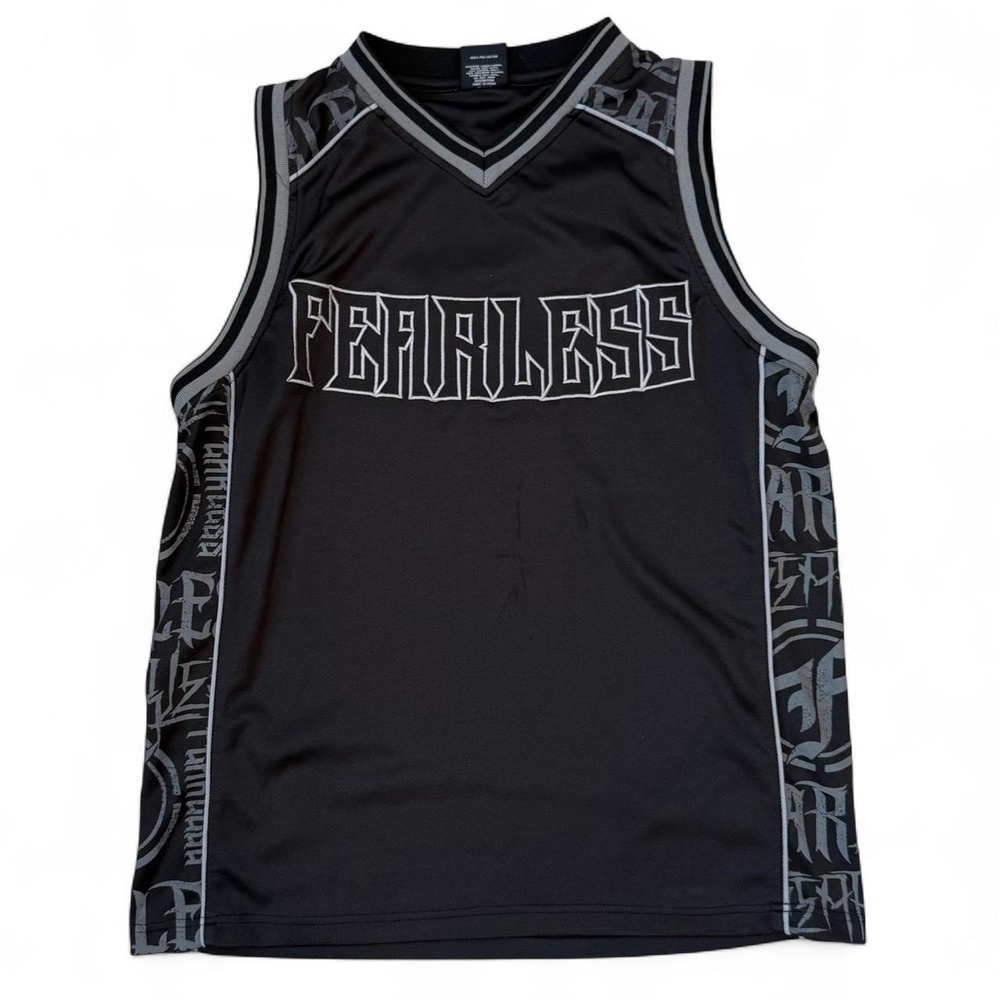 Vintage Fearless Black Jersey Tank Top Men's Size Medium Skater Grunge Punk Y2K